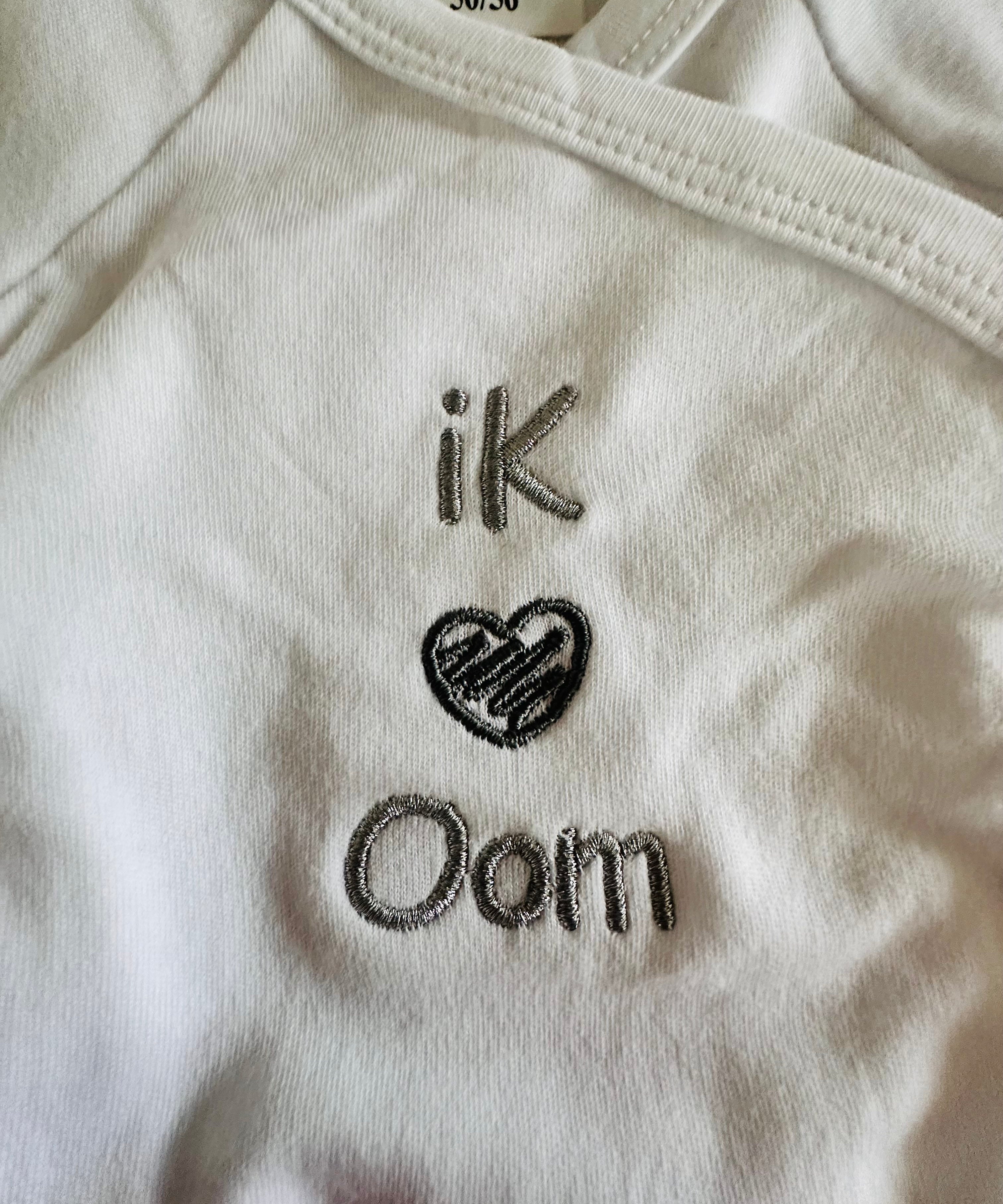 Overslag Rompertje Maat 50-56 met Tekst Oom